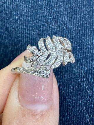 Diamond Feather Emerald Drop Ring