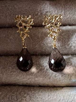 Sea Fan Smokey Quartz Briolette Earrings - Johnny Jewelry