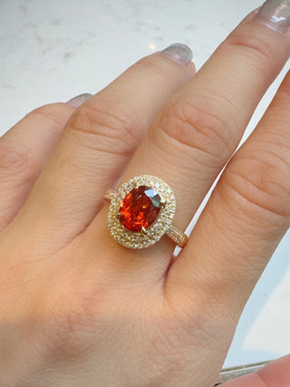 Fanta Garnet Double Halo Diamond Ring