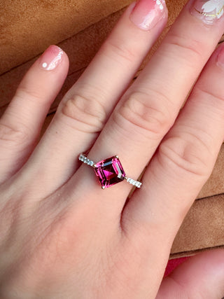 Cube Pink Tourmaline & Diamond Ring