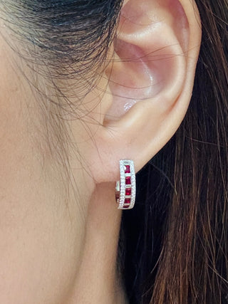 Ruby & Baguette Diamond Hinged Hoops