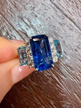 Trilogy Blue Kyanite, Aquamarine & Diamond Ring