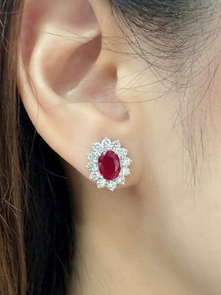 Classic Oval Ruby & Diamond Earrings - Johnny Jewelry