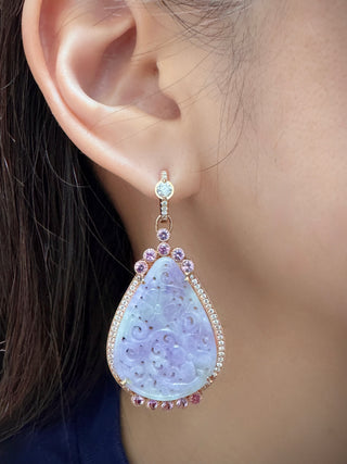 Diamond Huggies & Lavender Jade Drop Earrings