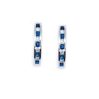 Channel Set Sapphire & Diamond Huggie Hoop Earrings