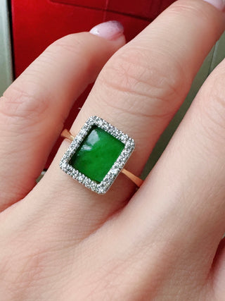 Jade & Diamond Halo Signet Ring