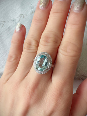 Double Halo Oval Aquamarine & Diamond Ring