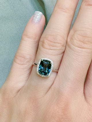 Cushion London Blue Topaz & Diamond Halo Ring