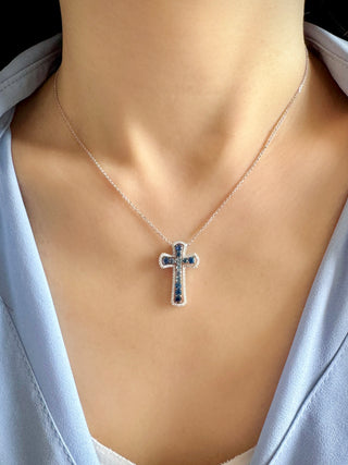 Detachable Ombre Sapphire & Diamond Cross Pendant