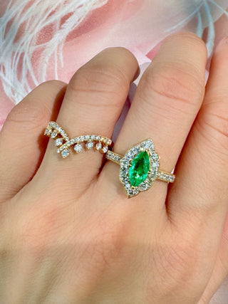 Vintage Style Milgrain Marquise Emerald & Diamond Ring