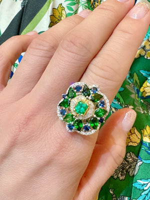 Kaleido Emerald, Tsavorite, Sapphire & Diamond Pendant/ Ring