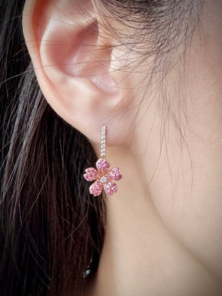 Pink Sapphire Sakura Cherry Blossom Drop Earrings