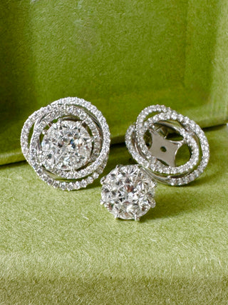 Swirl Illusion Pie Cut Diamond Studs & Jackets