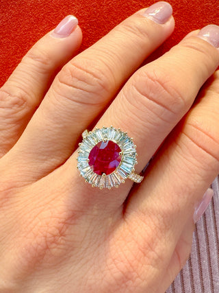 Ruby & Baguette Diamond Halo Ring