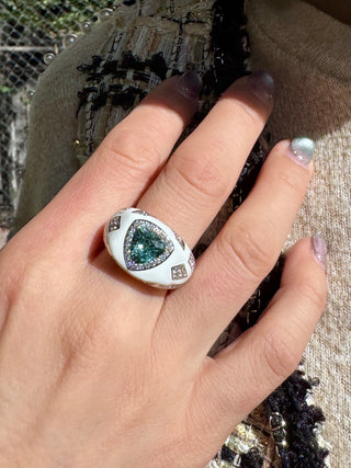 Artisan Seafoam Tourmaline & Diamond Enamel Ring