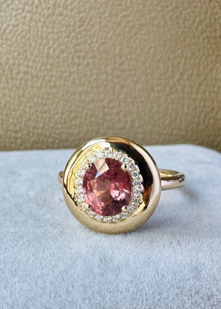 Button Padparadscha Sapphire & Diamond Ring