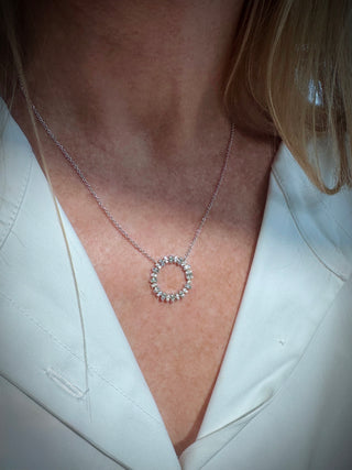Deco Baguette & Round Diamond Circle Necklace