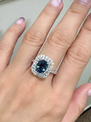 Cushion Sapphire & Diamond Double Halo Ring