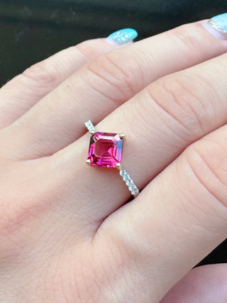Cube Pink Tourmaline & Diamond Ring