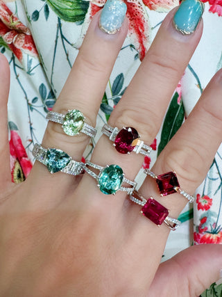 Dark Mint Green Tourmaline & Diamond Ring