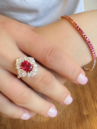 Ballerina Flame Spinel & Diamond Cocktail Ring