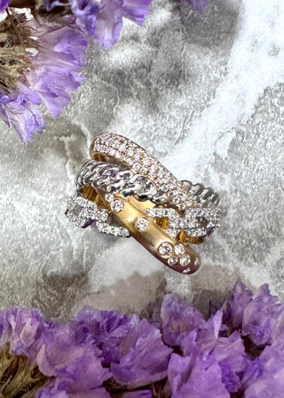 Multi-Link Criss Cross Two Tone Diamond Ring - Johnny Jewelry