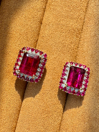 Rubellite Tourmaline & Ruby, Diamond Earrings