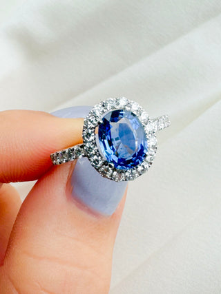 Cornflower Blue Sapphire Diamond Halo Ring