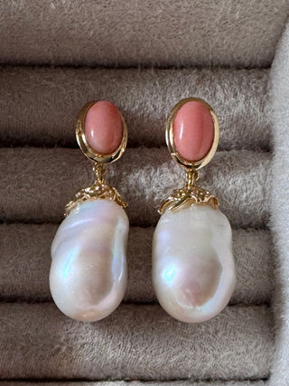 Pink Coral & Baroque Pearl Drop Earrings - Johnny Jewelry