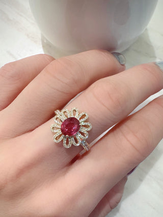 Padparadscha Sapphire & Diamond Daisy Halo Ring - Johnny Jewelry