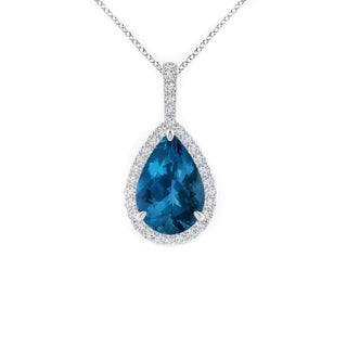 Teardrop London Blue Topaz & Diamond Halo Pendant