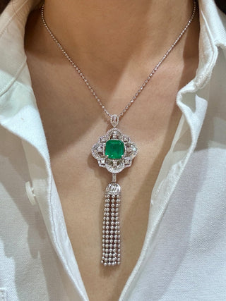 Edwardian Emerald & Diamond Tassel Pendant