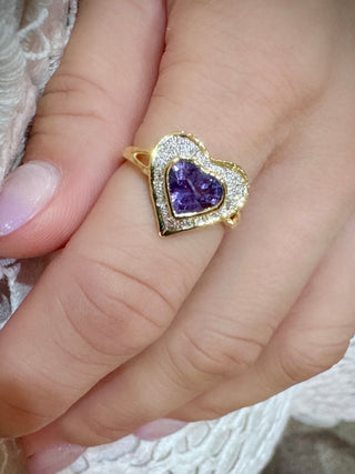 Heart Shaped Lavender Sapphire & Diamond Halo Ring