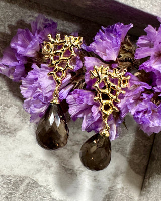 Sea Fan Smokey Quartz Briolette Earrings - Johnny Jewelry