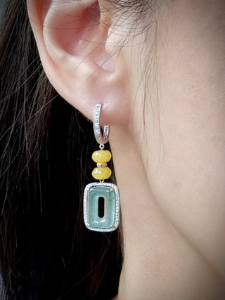 Icy and Citrus Jade Diamond Huggie Drop Earrings