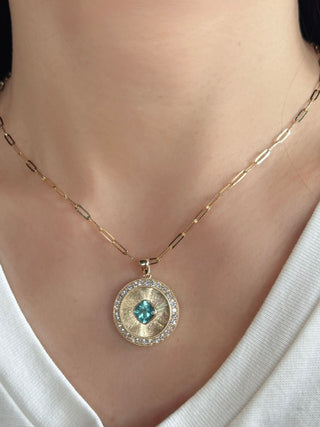 Sunray Apatite & Diamond Disc Pendant