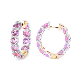 Pink Sapphire & Diamond Inside Out Hoops