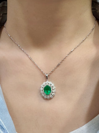 Victorian Emerald & Diamond Halo Pendant