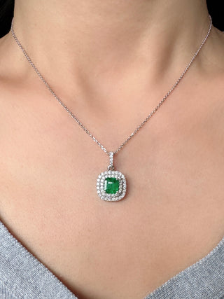 Double Halo Emerald & Diamond Pendant