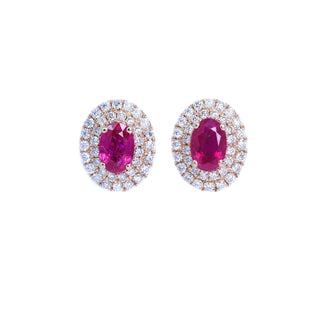 Double Halo Ruby & Diamond Earrings