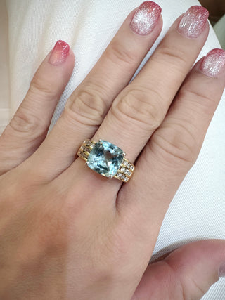 10mm Cushion Aquamarine Channel Set Diamond Ring - Johnny Jewelry