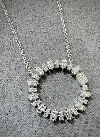 Deco Baguette & Round Diamond Circle Necklace