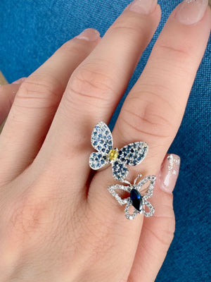 Ombre Blue Sapphire & Diamond Butterfly Ring