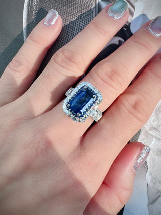 Art Deco Emerald Cut Sapphire & Baguette Diamond Ring