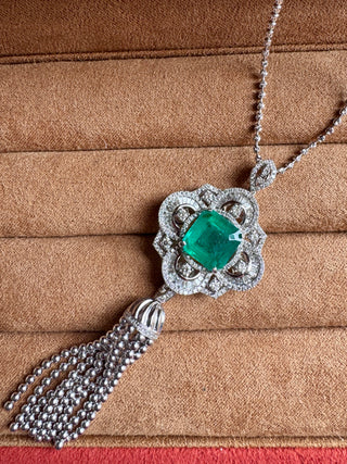Edwardian Emerald & Diamond Tassel Pendant