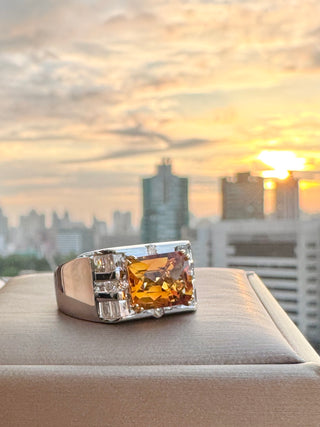Men's East-West Citrine & Diamond Ring