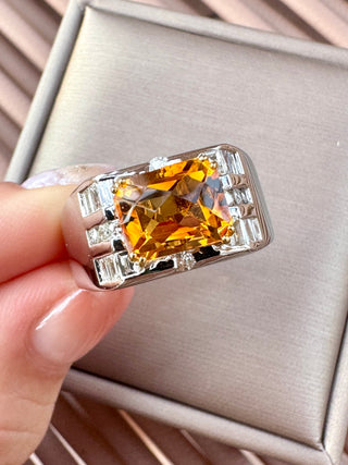 Men's East-West Citrine & Diamond Ring