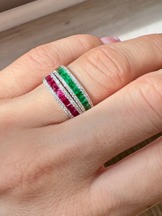 Channel Set Princess Cut Emerald & Diamond Ring - Johnny Jewelry