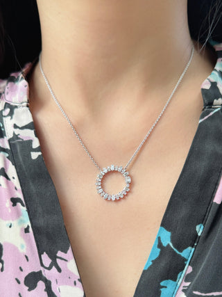 Deco Baguette & Round Diamond Circle Necklace