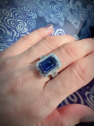 Art Deco Emerald Cut Sapphire & Baguette Diamond Ring